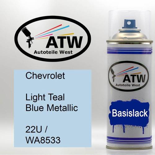 Chevrolet, Light Teal Blue Metallic, 22U / WA8533: 400ml Sprühdose, von ATW Autoteile West.